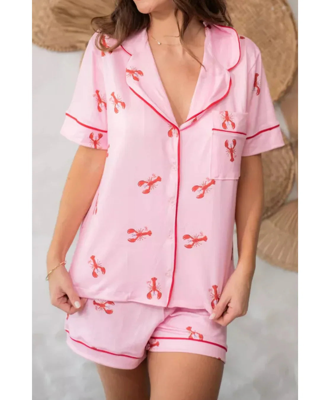 Pijama Feminino Americano Curto Lagosta Rosa
