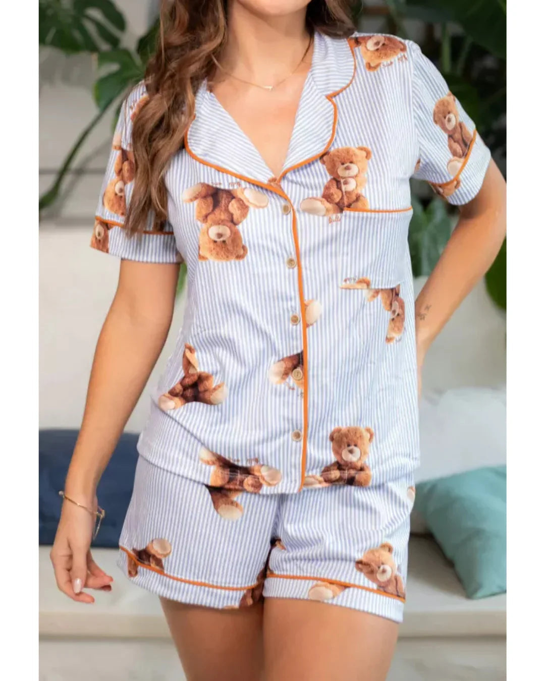 Pijama Feminino Americano Curto Agda New Bear Ursos