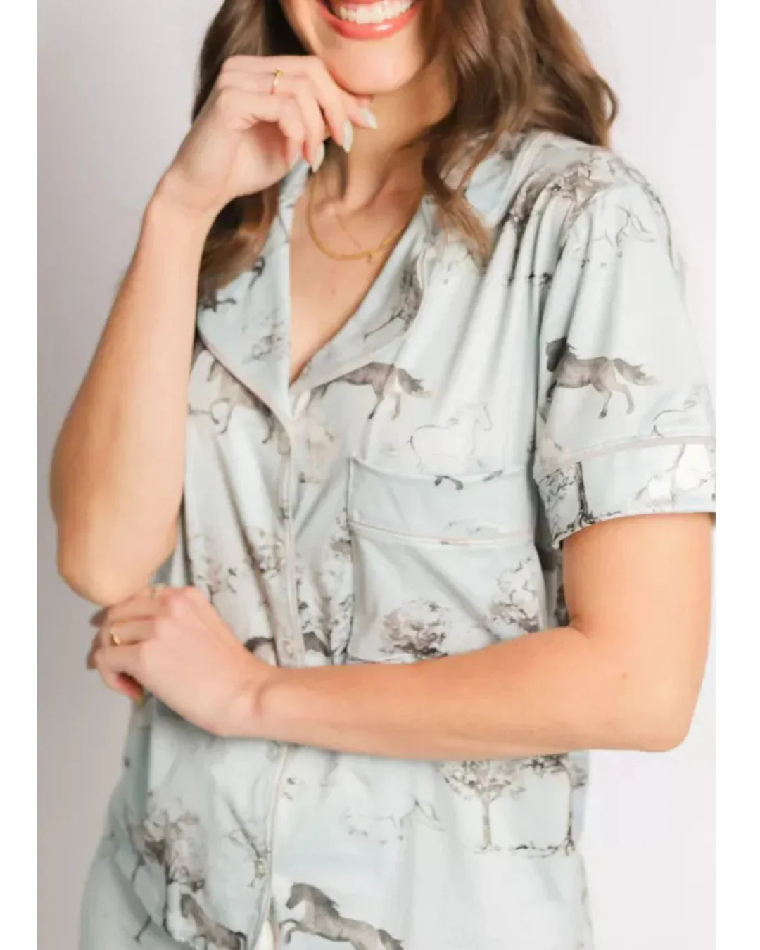 Pijama Feminino Americano Curto Cavalos Vintage