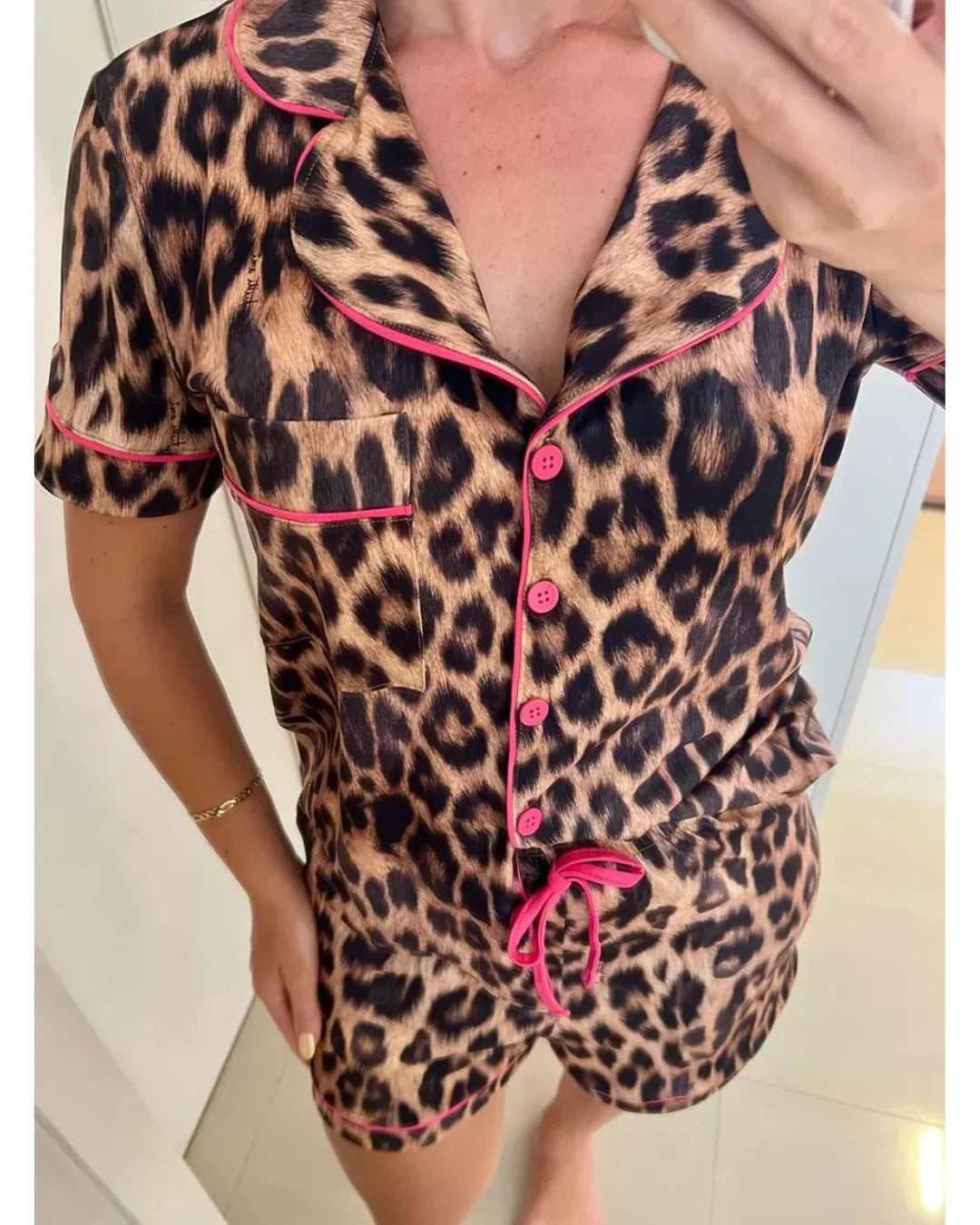 Pijama Feminino Americano Curto Agda Onça