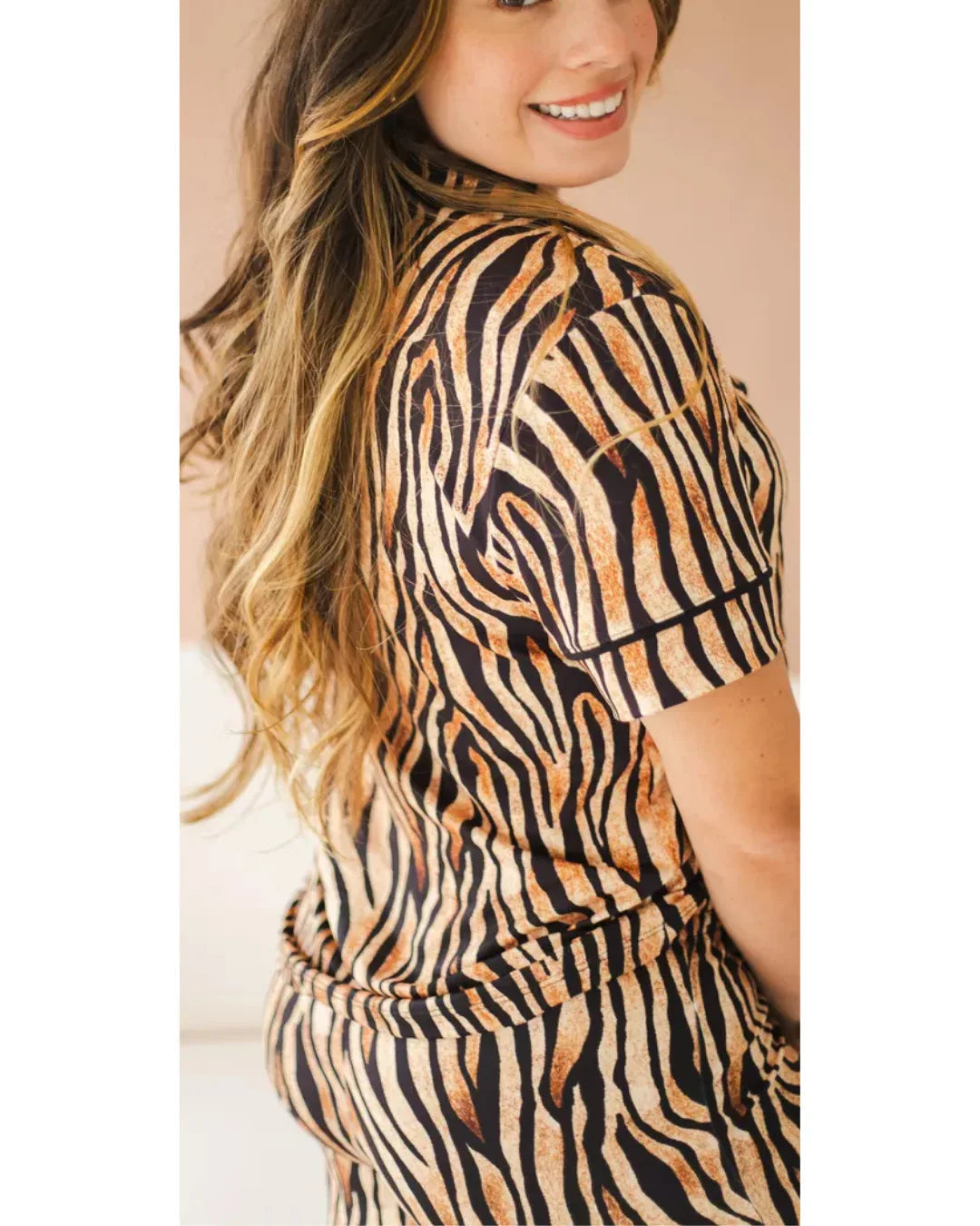 Pijama Feminino Americano Curto Agda Animal Print Tigre