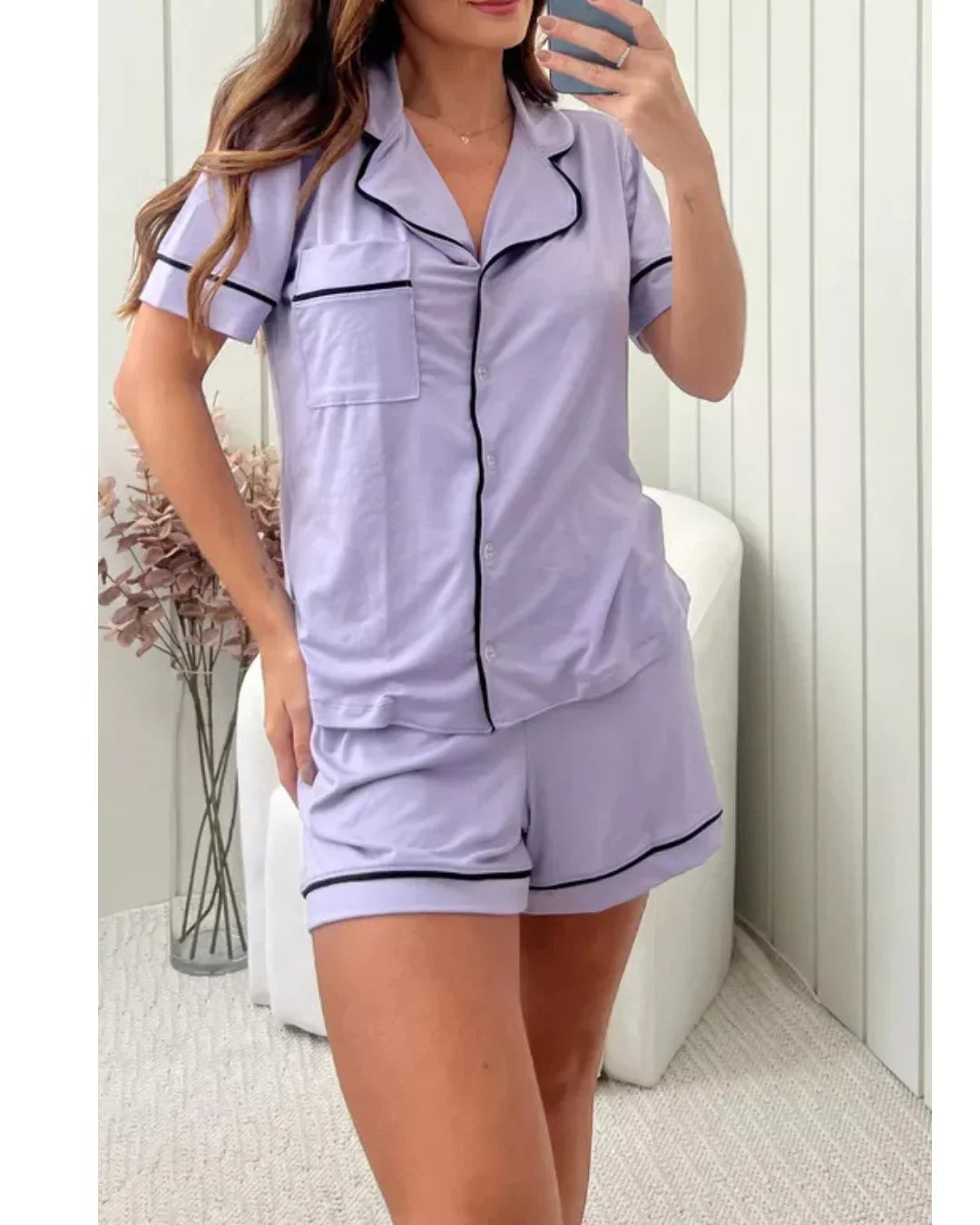 Pijama Feminino Americano Curto Lilás