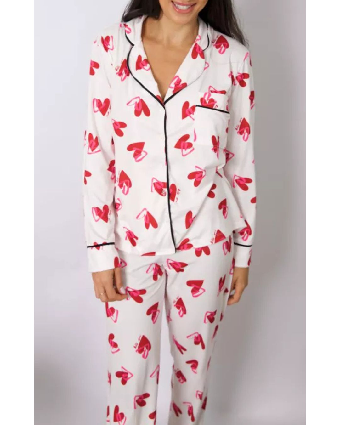 pijama Feminino Americano Longo Coração Duplo