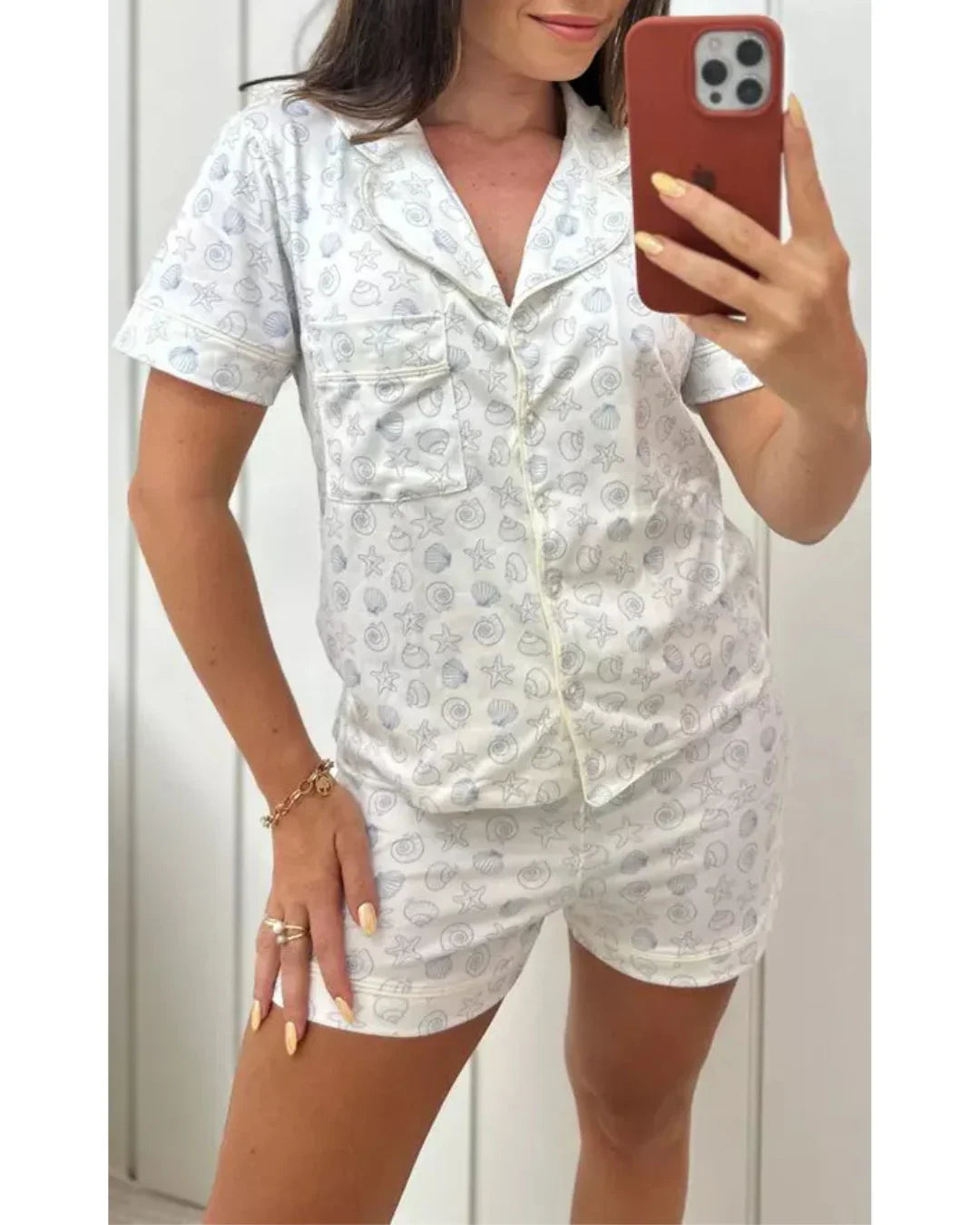 Pijama Feminino Americano Curto Fundo do Mar