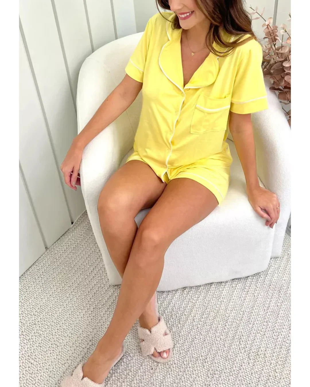 Pijama Feminino Americano Curto Amarelo