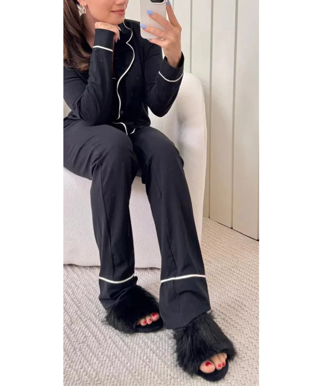 Pijama Feminino Americano Longo Algodão Preto