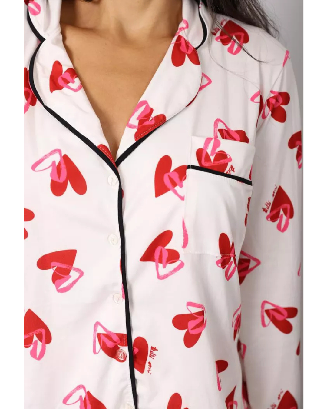 pijama Feminino Americano Longo Coração Duplo