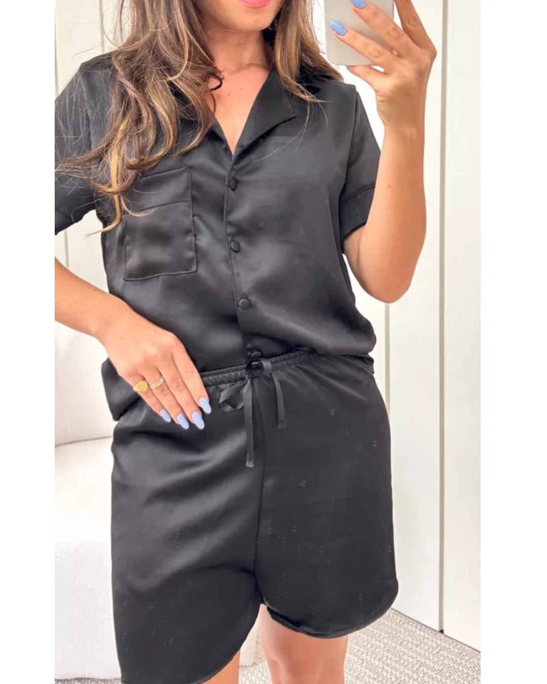 Pijama Feminino Americano Curto Preto Cetim
