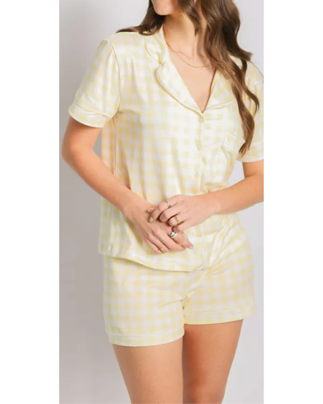 Pijama Feminino Americano Curto Vichy Amarelo