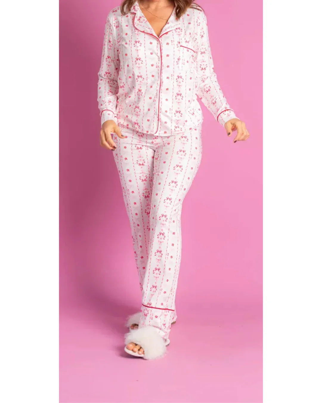 Pijama Feminino Americano Longo Laço Vermelho