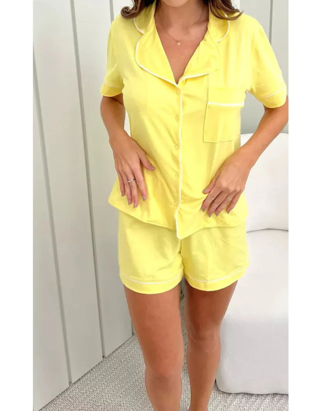 Pijama Feminino Americano Curto Amarelo
