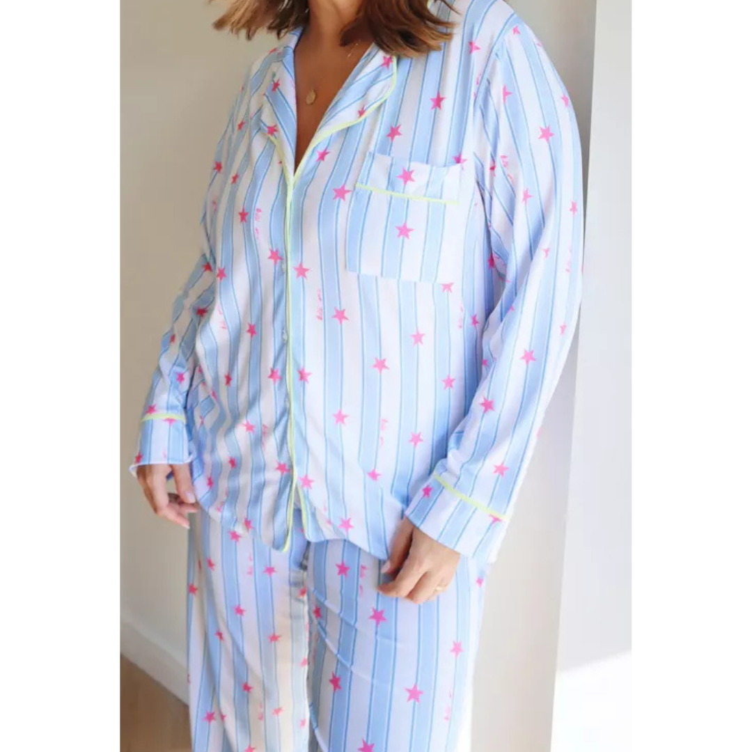 Pijama Feminino Americano Longo Listrado Estrelas