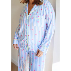 Pijama Feminino Americano Longo Listrado Estrelas