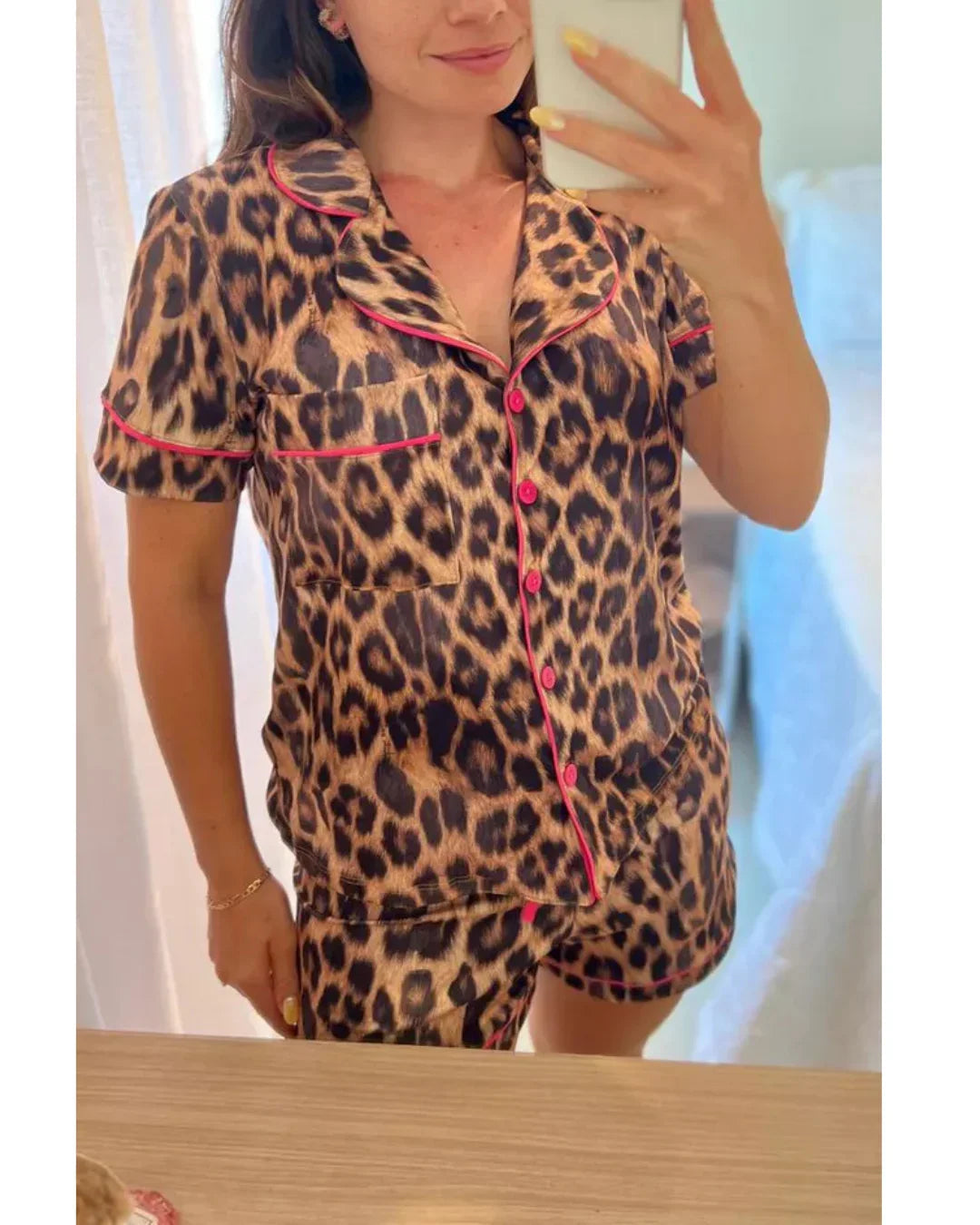 Pijama Feminino Americano Curto Agda Onça