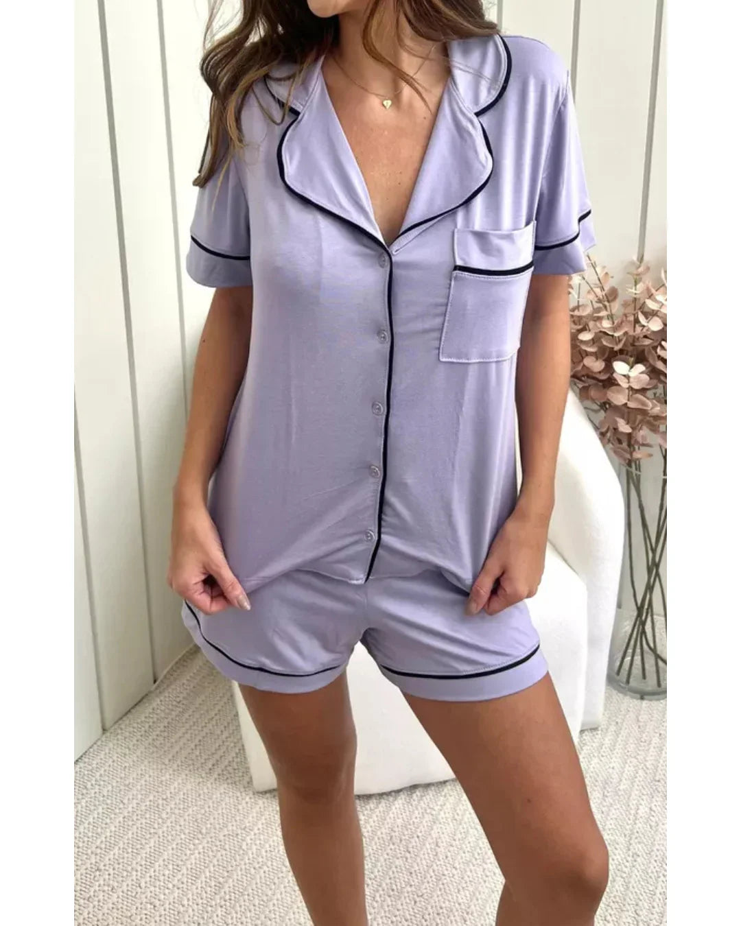 Pijama Feminino Americano Curto Lilás