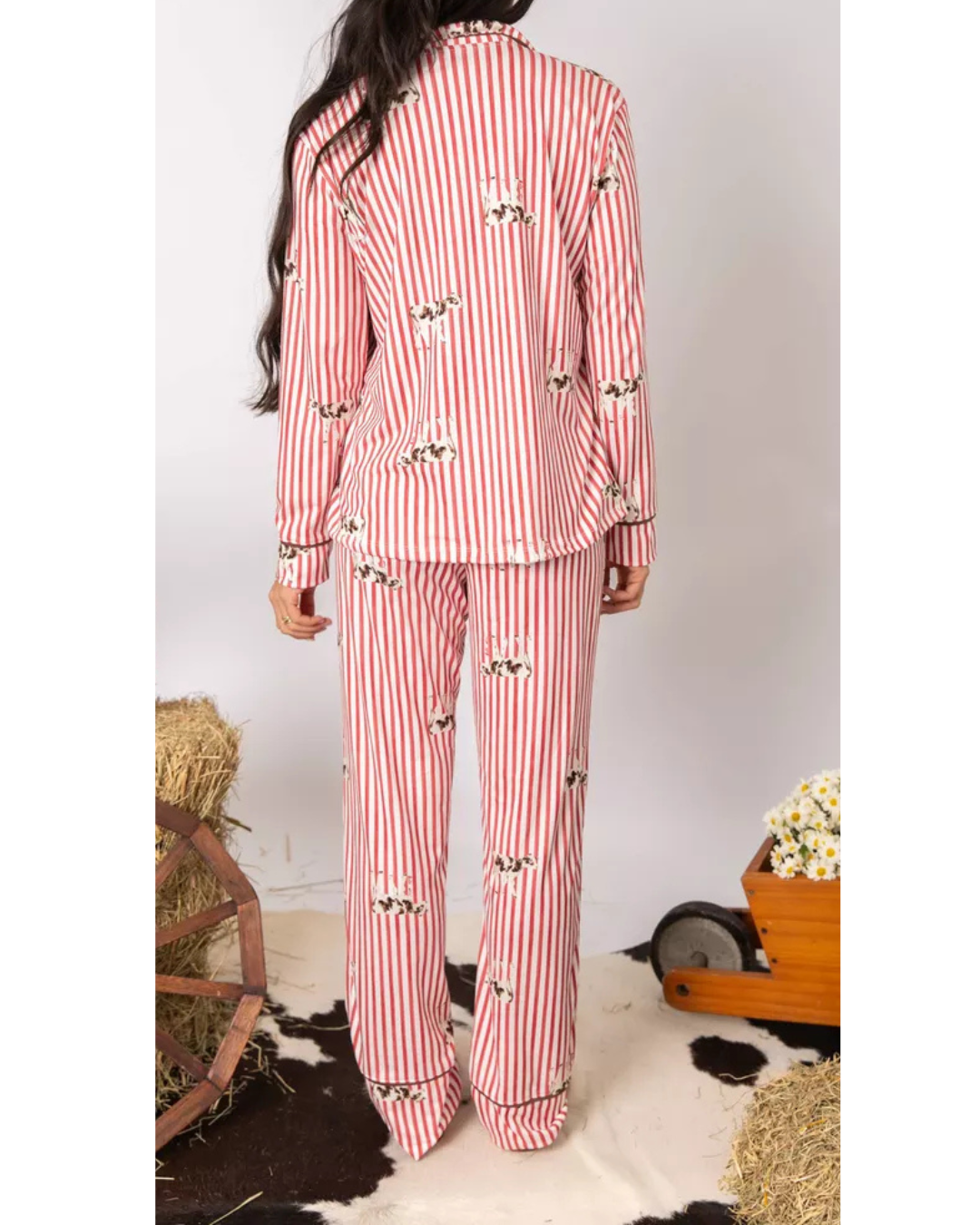 Pijama Feminino Americano Longo Listrado Vacas