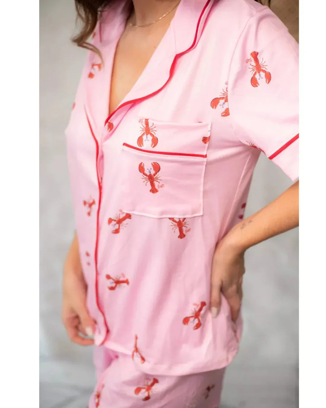 Pijama Feminino Americano Curto Lagosta Rosa