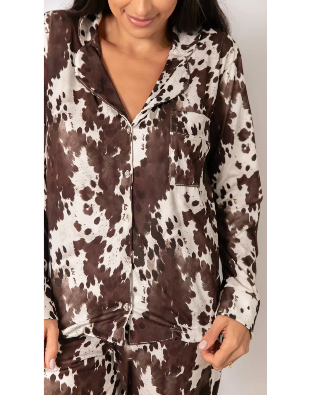 Pijama Feminino Americano Longo Vaca Animal Print
