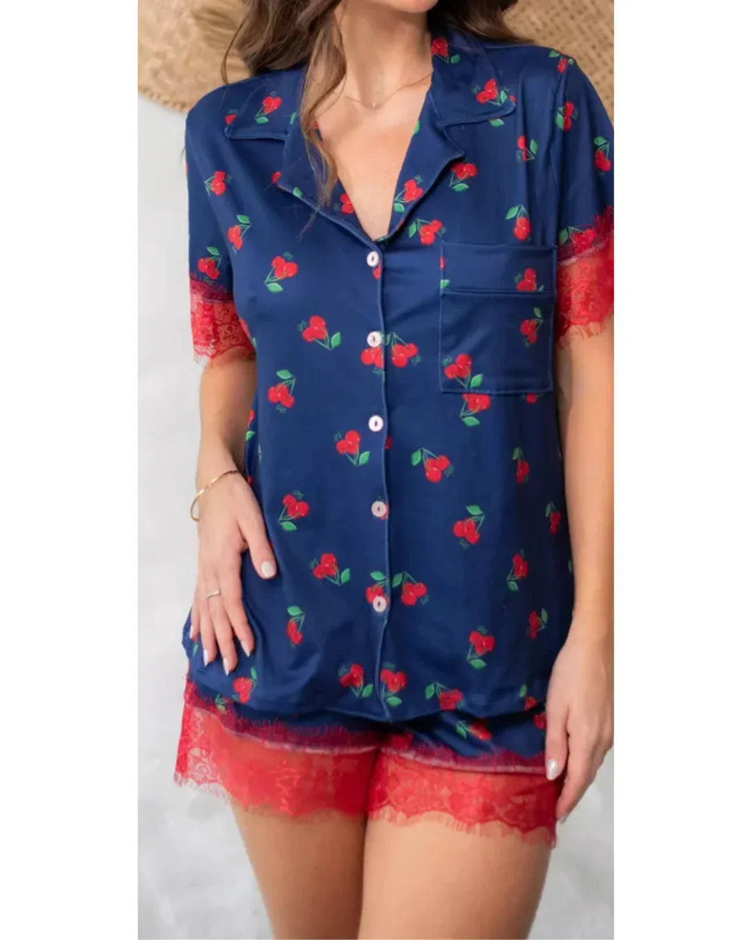 Pijama Feminino Americano Curto Cereja