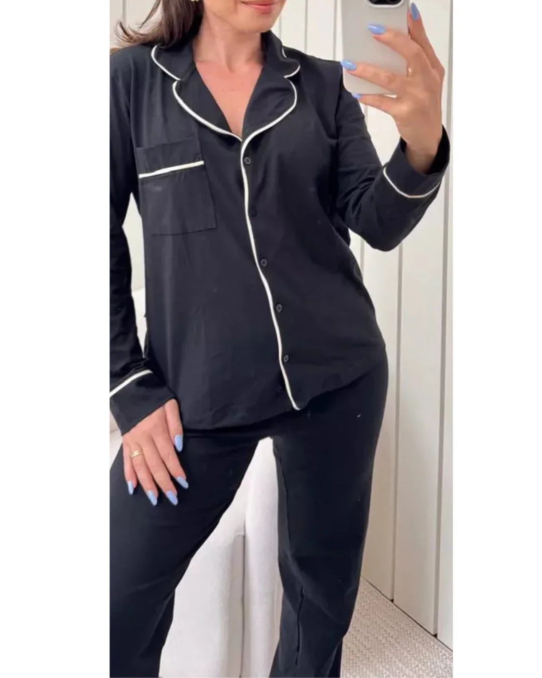 Pijama Feminino Americano Longo Algodão Preto