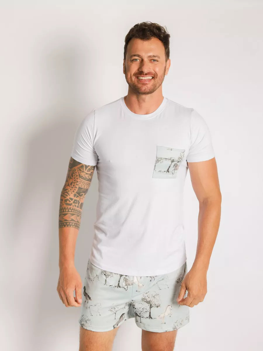 Pijama Masculino Curto Cavalos Vintage