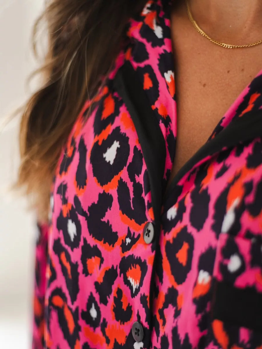 Pijama Feminino Americano Longo Rebeca Animal Print Pink