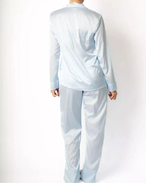 Pijama Feminino Americano Longo Cetim Listras Azul