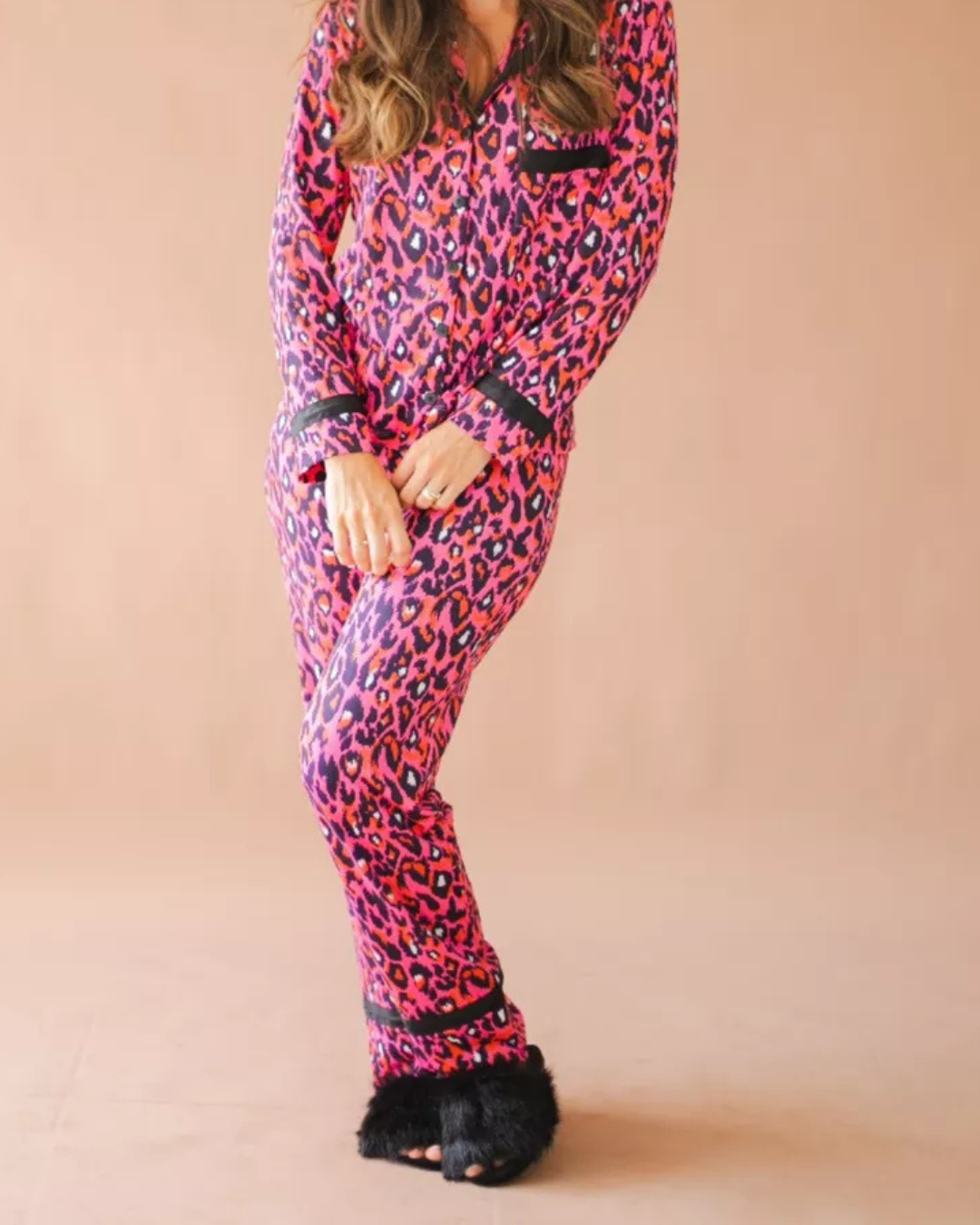 Pijama Feminino Americano Longo Rebeca Animal Print Pink