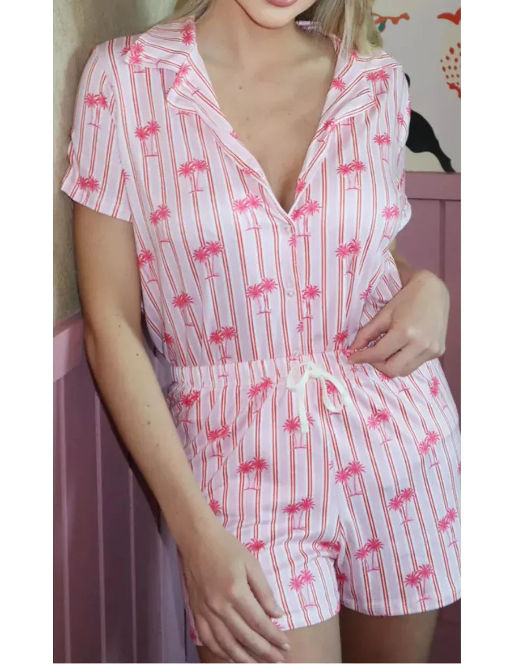 Pijama Feminino Americano Curto Coqueiros
