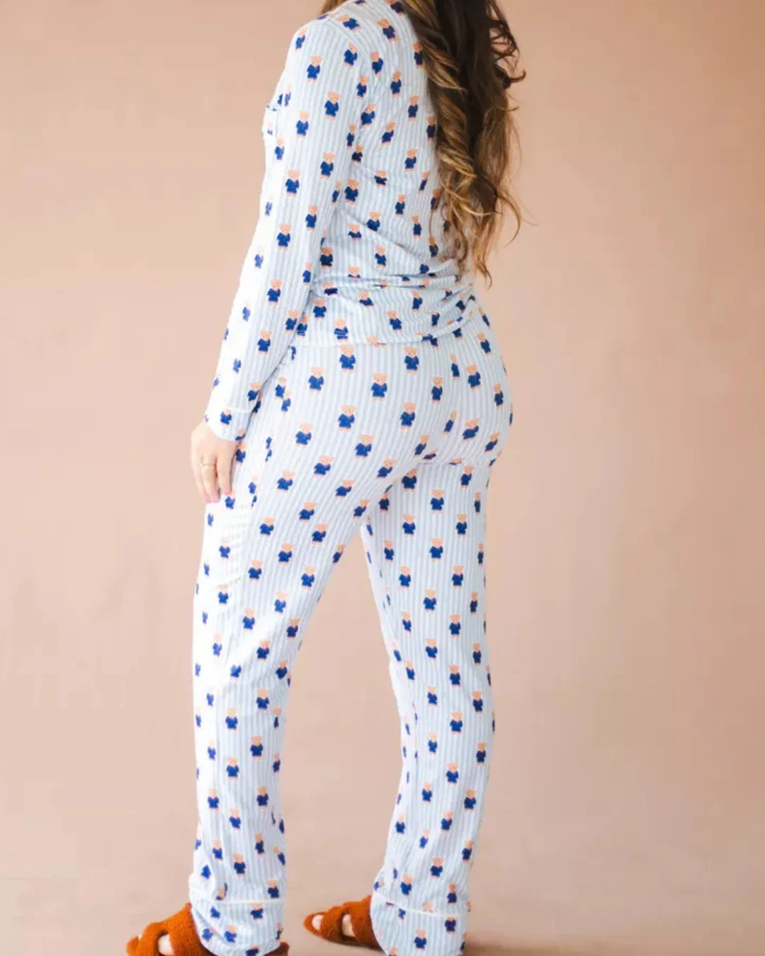 Pijama Feminino Americano Longo Aléxia Ursos Listras Azul