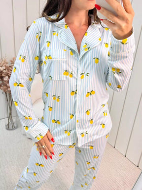 Pijama Feminino Americano Longo Listrado Limão