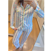 Pijama Feminino Americano Longo Listrado Estrelas