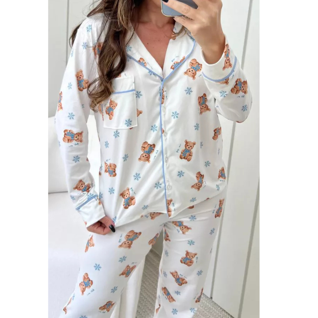 Pijama Feminino Americano Longo Ursos Neve