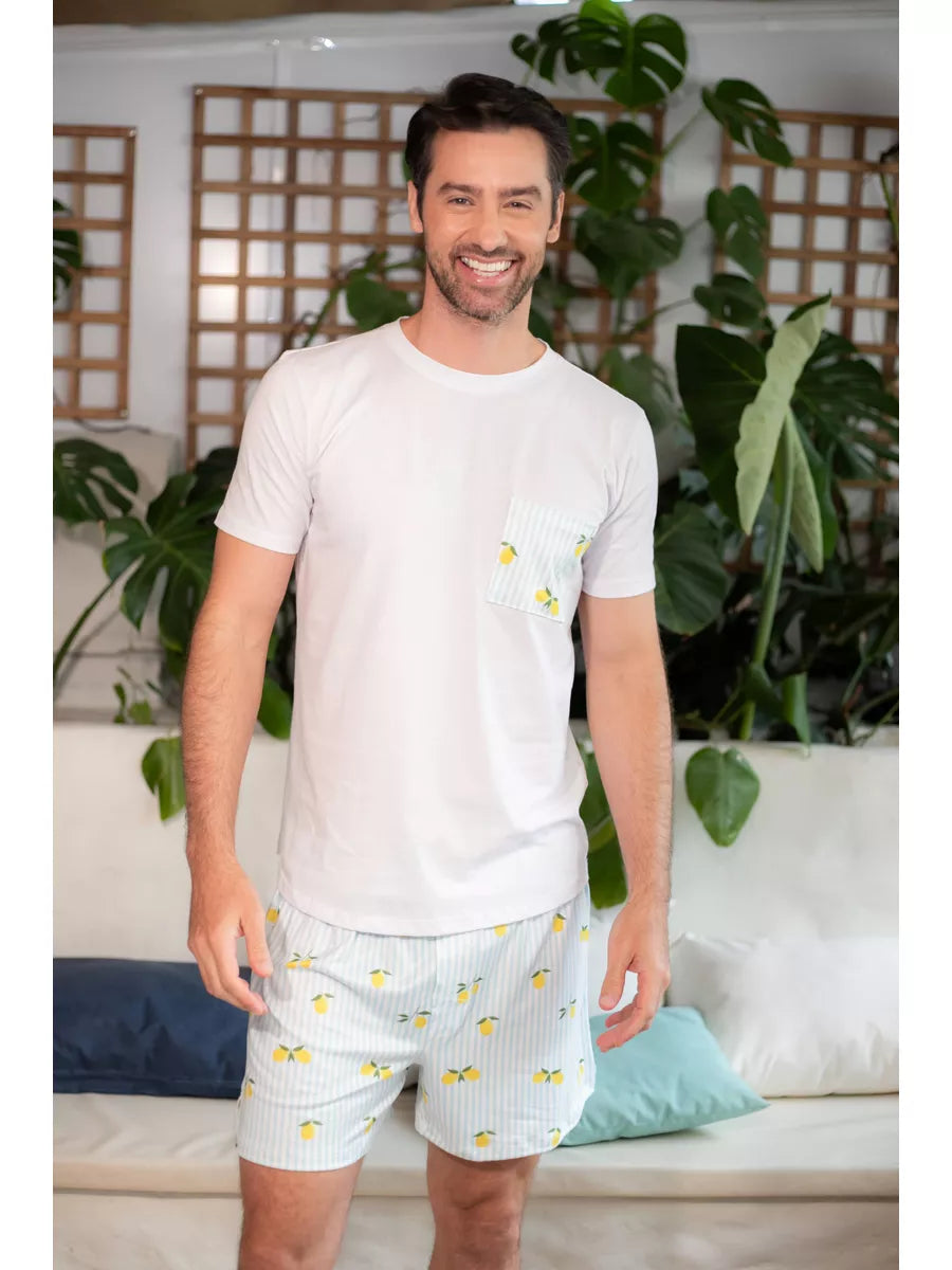 Pijama Masculino Curto Listrado Limão