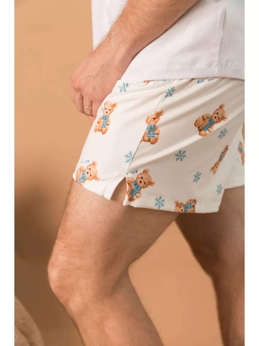 Pijama Masculino Curto Ursos Neve